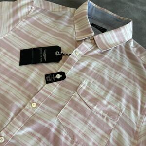 Across The Pond Mens Shirt Size‎ L Short Sleeve Pink White Striped Casual Button